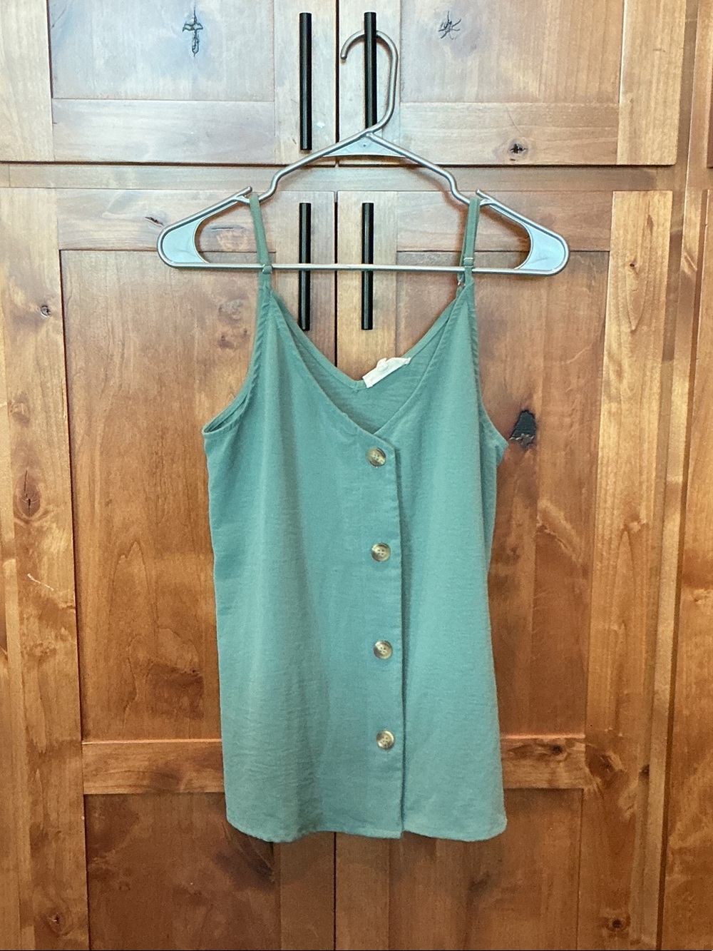 entro Sage Green Button-Front Spaghetti Strap Camisole